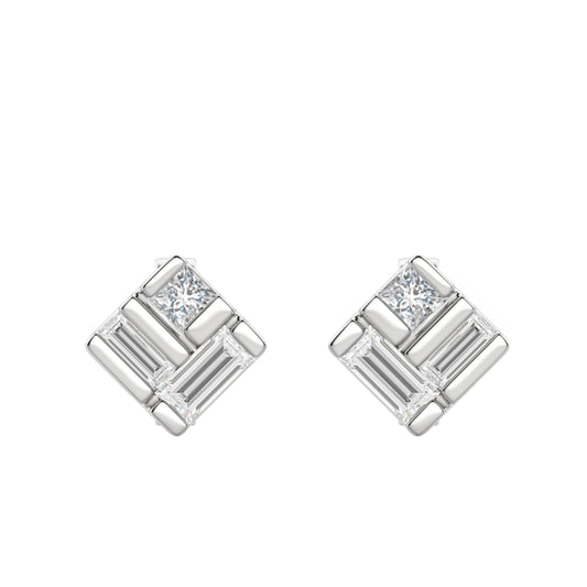 0.40 TCW Princess & Straight Baguette Cut Moissanite Bar Setting Stud Earrings 1