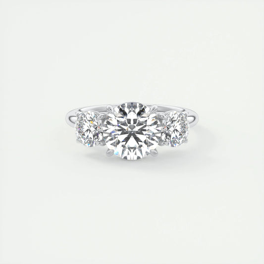 2 CT Round Three Stone CVD F/VS1 Diamond Engagement Ring 1