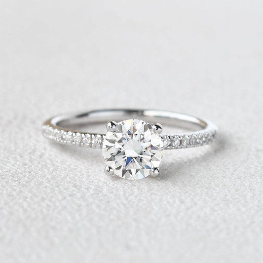 1.0 CT Round Cut Solitaire Pave Moissanite Engagement Ring 1