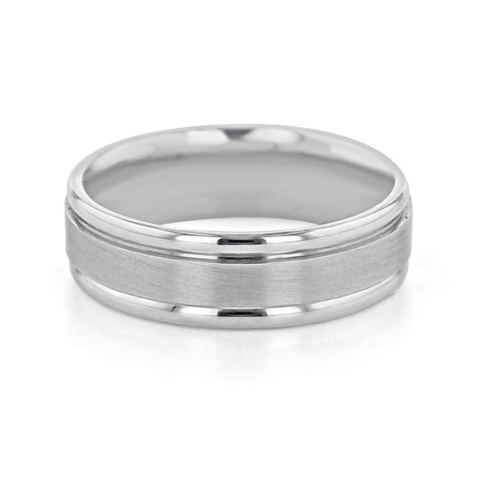 Satin-Finish White Gold Classic Men's Band 1