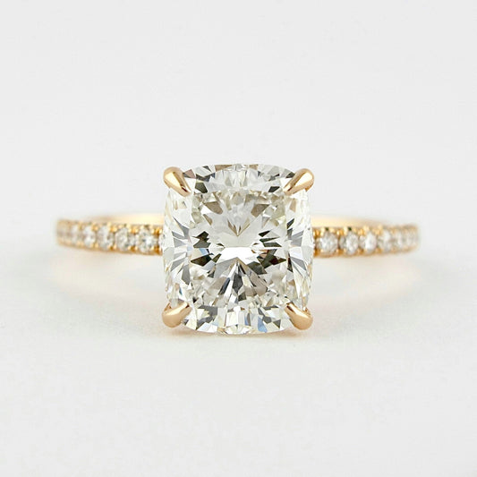 1.5 CT Cushion Hidden Halo & Pave Moissanite Engagement Ring 1