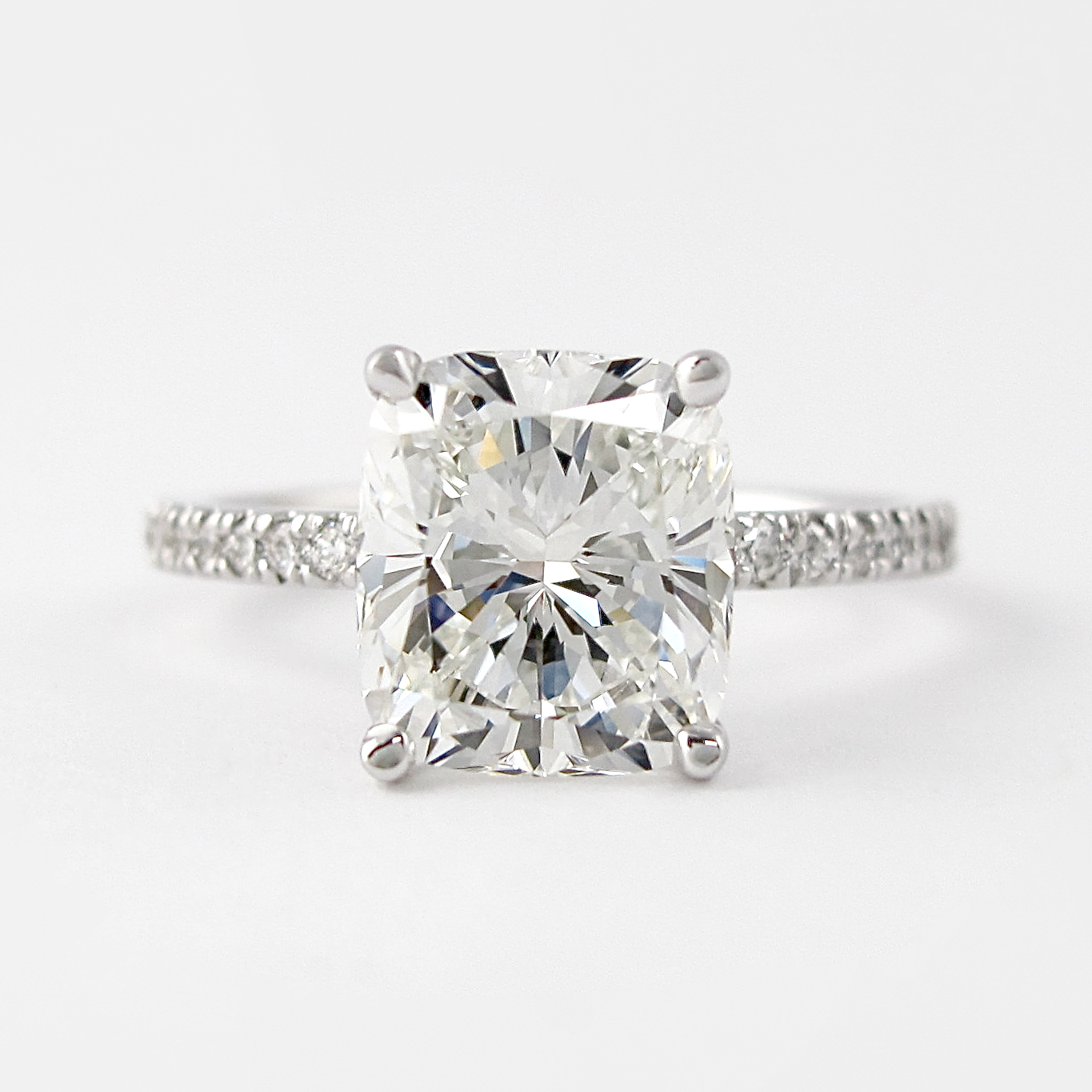 1.5 CT Cushion Solitaire & Pave Moissanite Engagement Ring 1