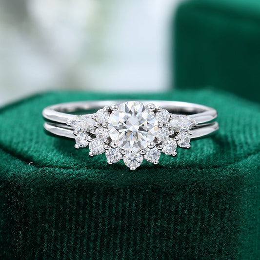 0.88 CT Round Moissanite Cluster Bridal Ring Set 1