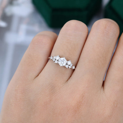 0.41 CT Round Shaped Moissanite Cluster Engagement Ring 2