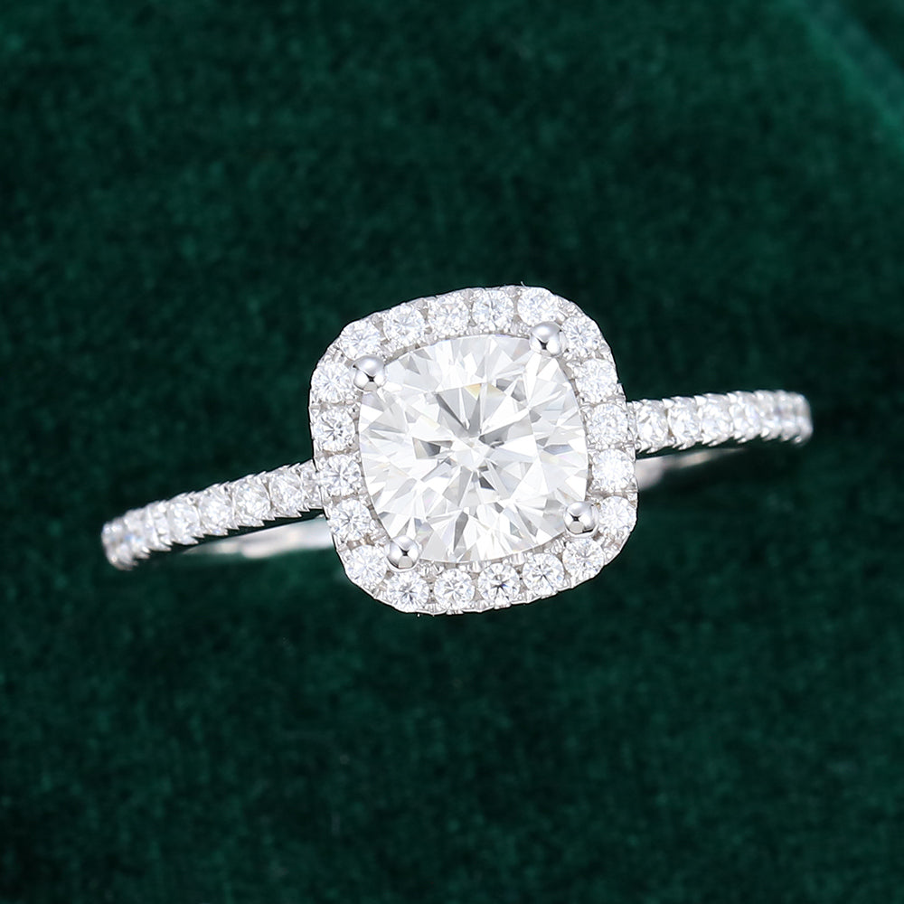 0.96 CT Cushion Shaped Moissanite Halo Engagement Ring 5