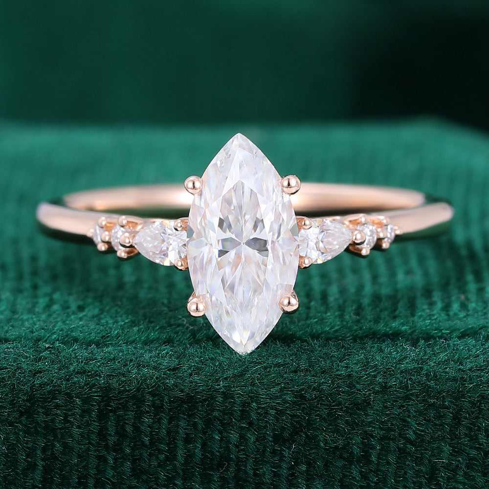 0.90 CT Marquise Shaped Moissanite Pave Setting Engagement Ring 1