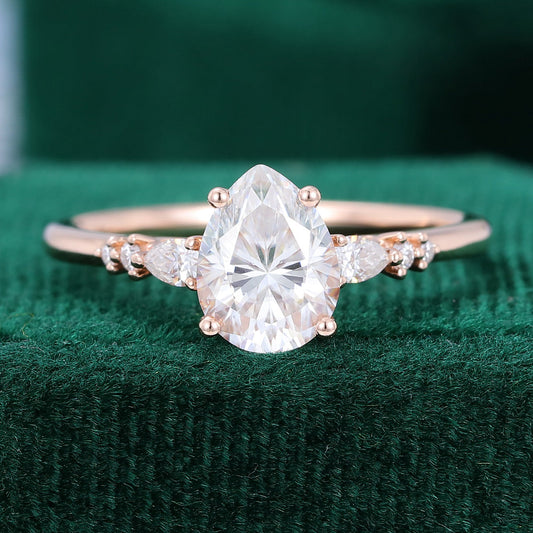 1.0 CT Pear Shaped Moissanite Pave Setting Engagement Ring 1