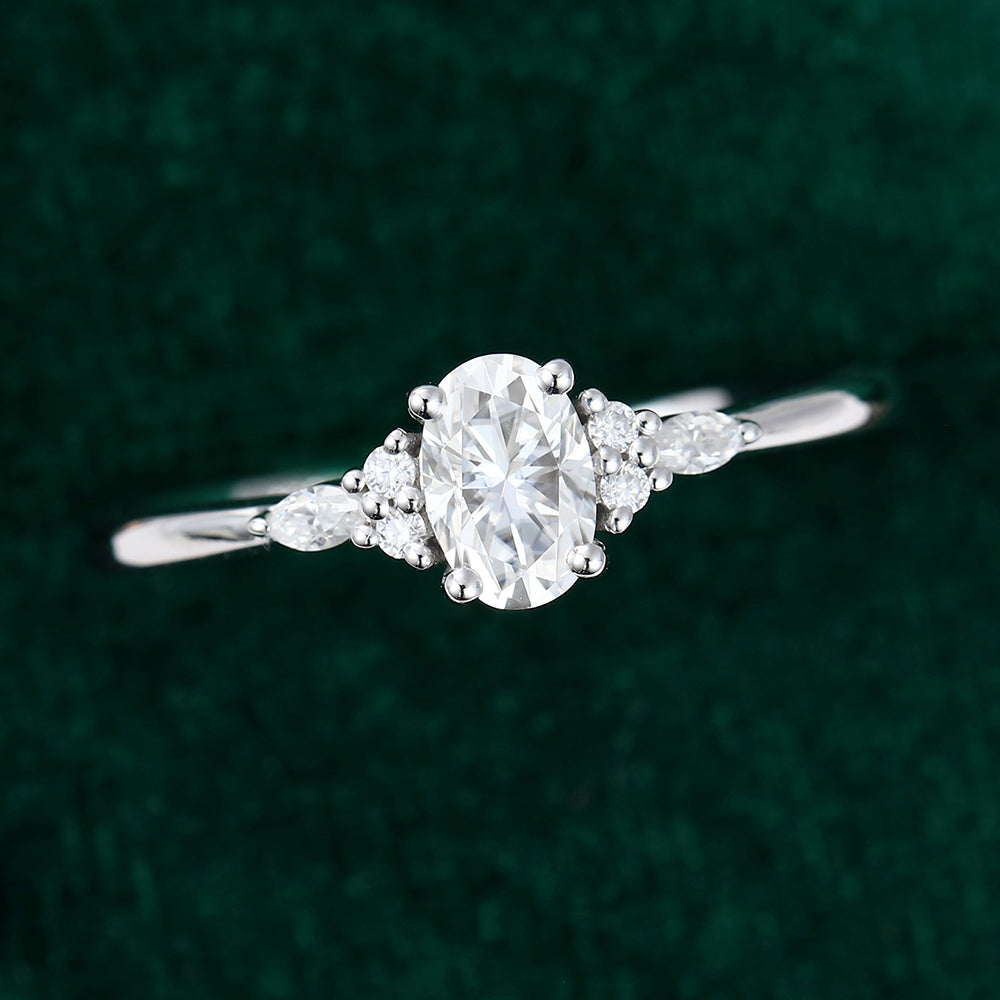 0.43 CT Oval Shaped Moissanite Cluster Engagement Ring 5