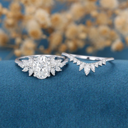 1.33 CT Oval Shaped Moissanite Cluster Bridal Set 4