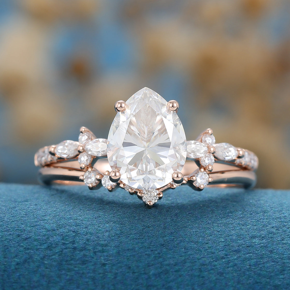 1.50 CT Pear Shaped Moissanite Solitaire Pave Bridal Set 4