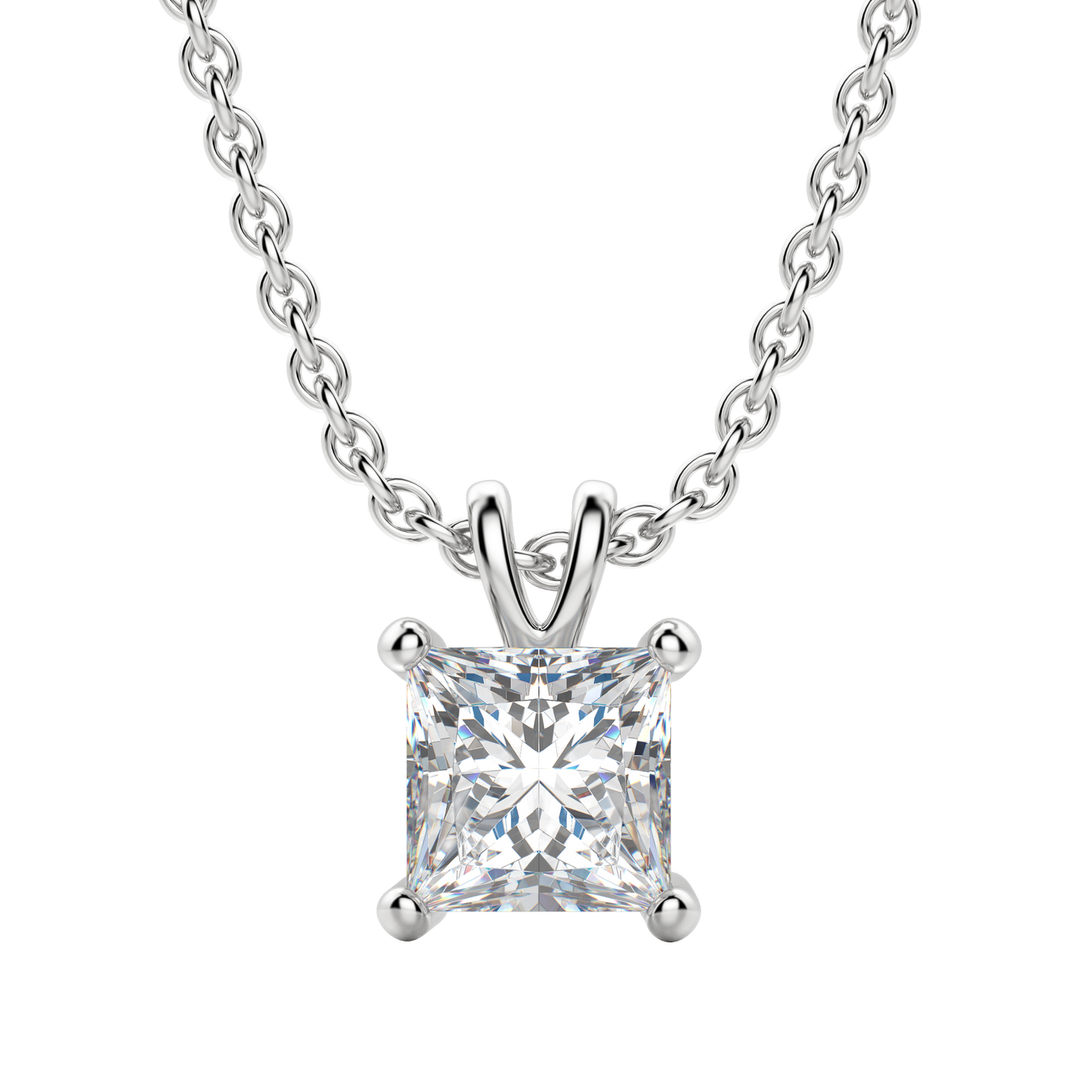 0.25 CT- 1.0 CT Princess Solitaire CVD F/VS Diamond Necklace 1