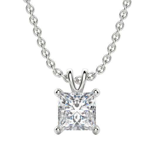 0.25 CT- 1.0 CT Princess Solitaire CVD F/VS Diamond Necklace 1