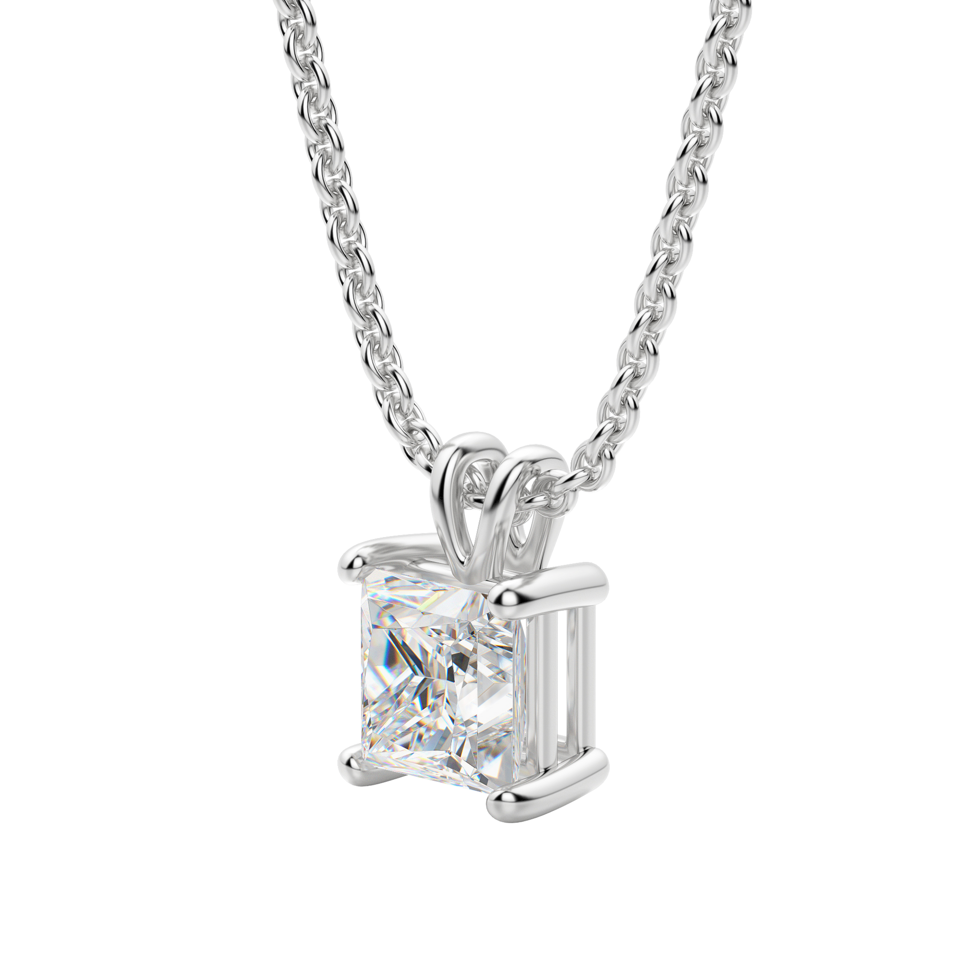 0.25 CT- 1.0 CT Princess Solitaire CVD F/VS Diamond Necklace 3