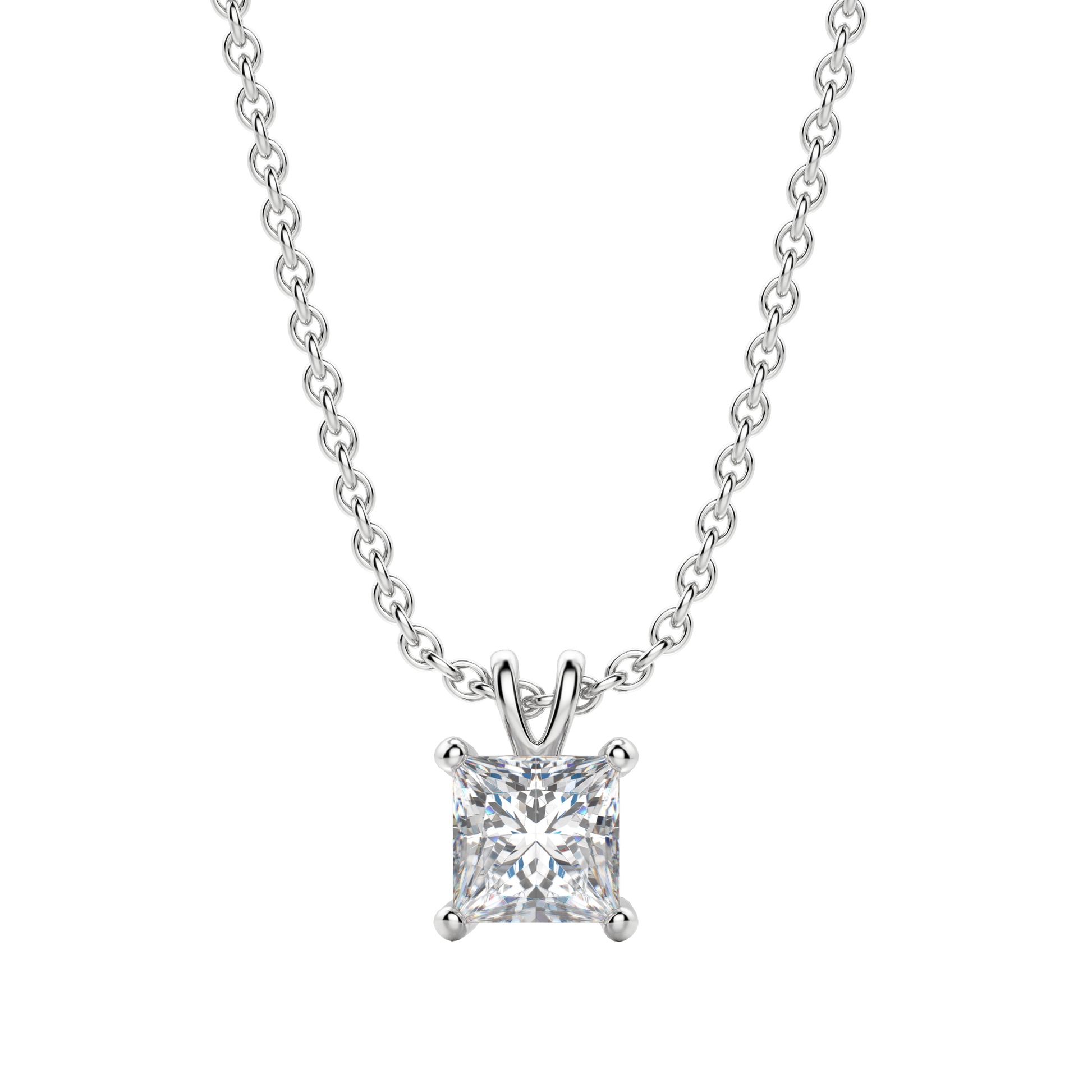 0.25 CT- 1.0 CT Princess Solitaire CVD F/VS Diamond Necklace 4