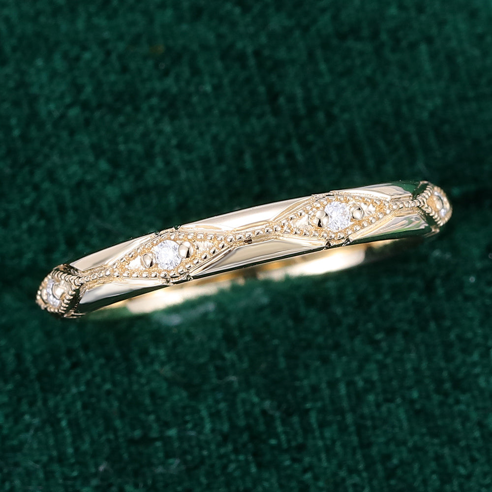 0.07 CT Round Moissanite Vintage Style Wedding Band 5