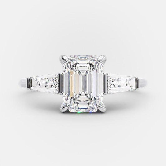 2.23 CT Emerald Cut Three Stone Moissanite Engagement Ring 5