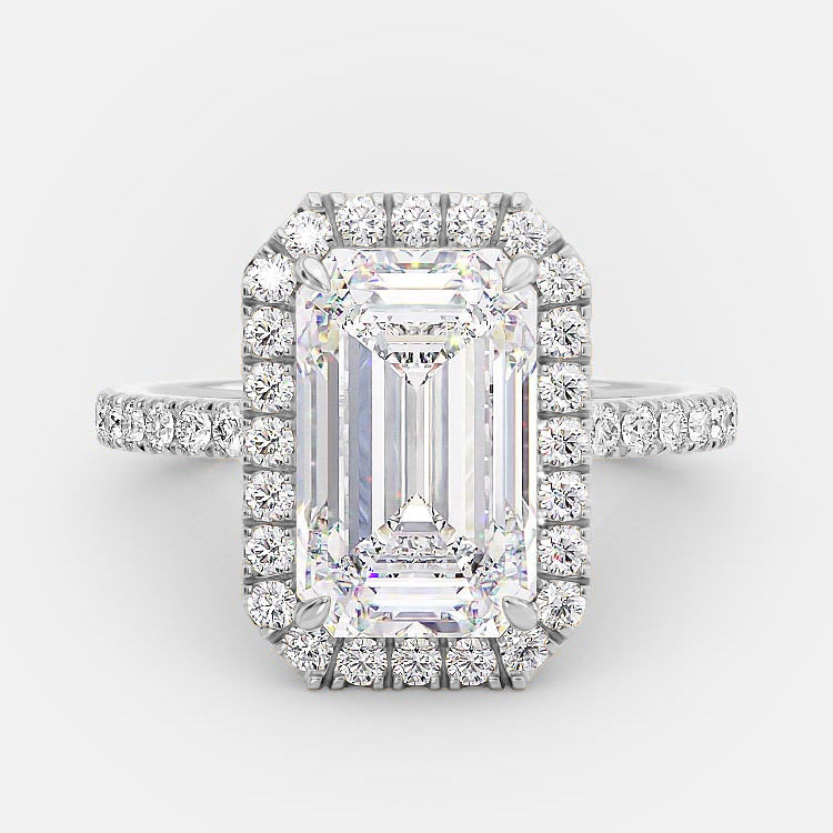 3.18 CT Emerald Cut Halo Style Moissanite Engagement Ring 4