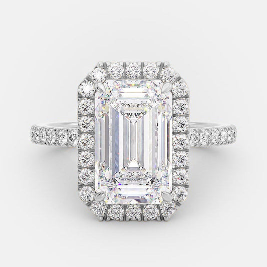 3.18 CT Emerald Cut Halo Style Moissanite Engagement Ring 4