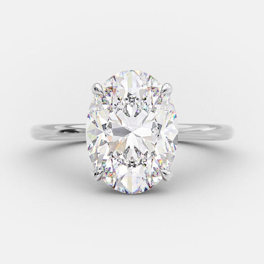 2.72 CT Oval Solitaire & Hidden Halo Moissanite Engagement Ring 5