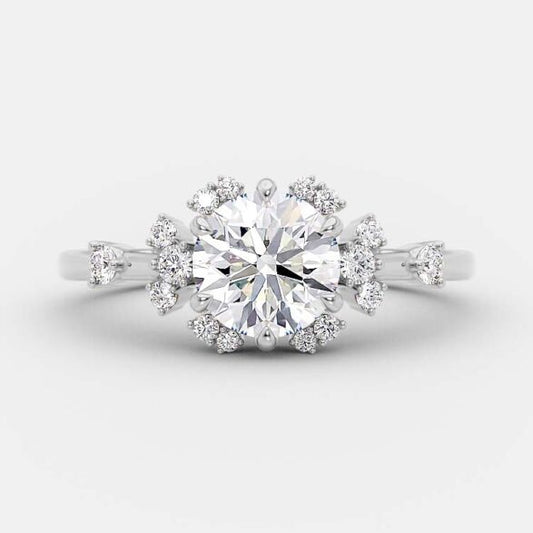 1.0 CT Round Cut Cluster Art Deco Style Moissanite Engagement Ring 5