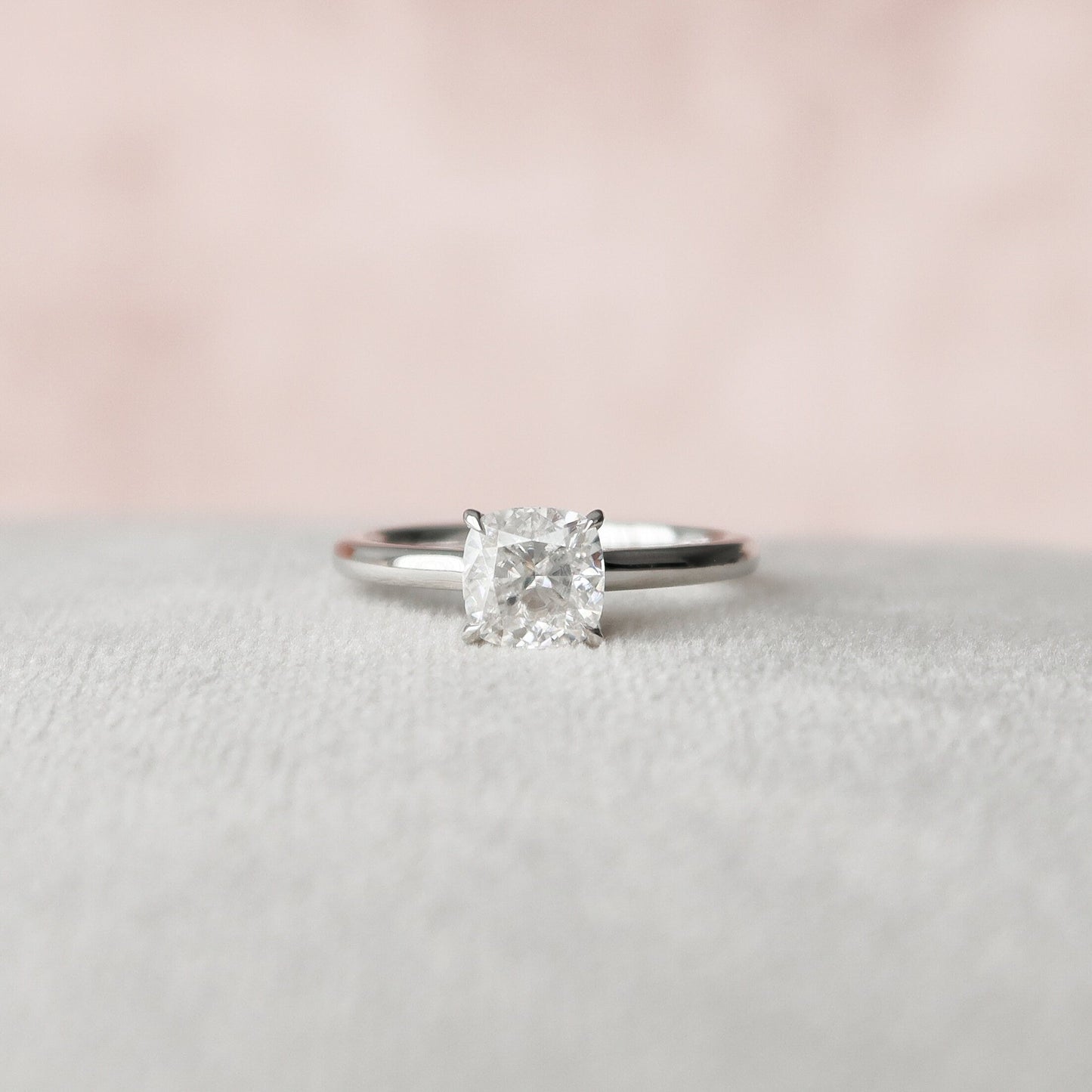 1.0 CT Cushion Hidden Halo Style Moissanite Engagement Ring 2