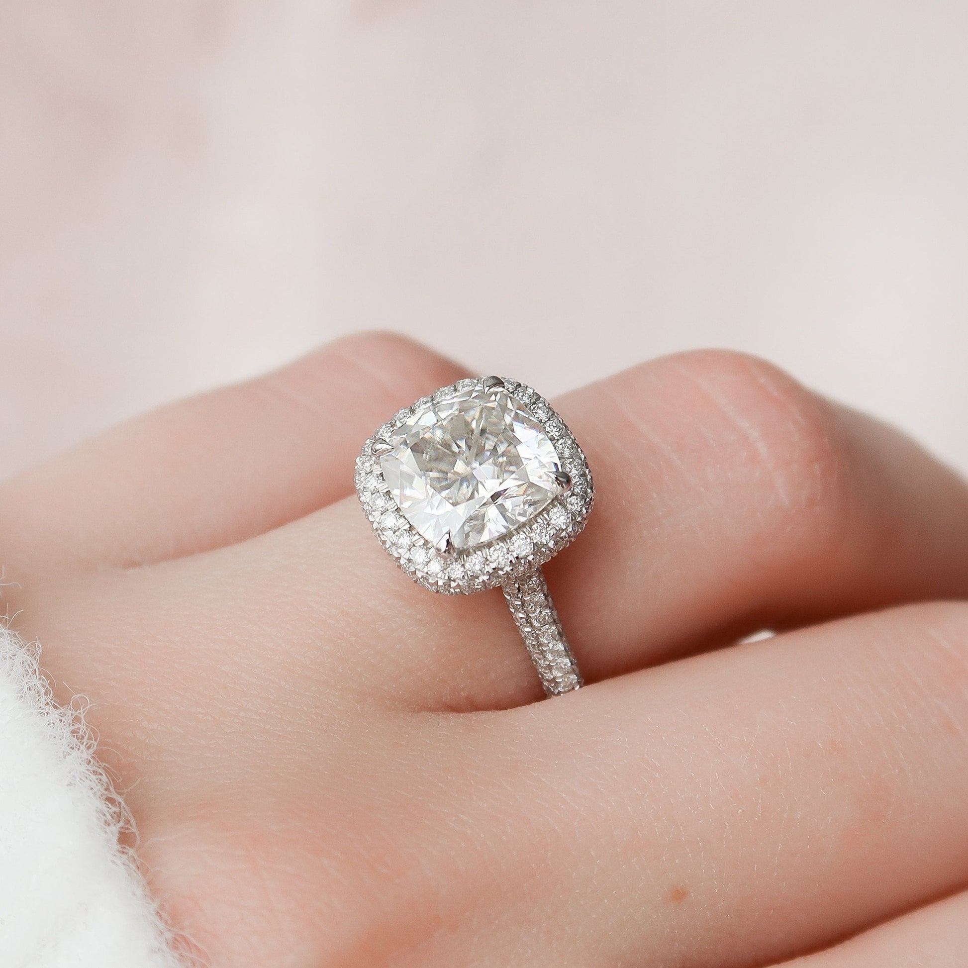 4.0 CT Cushion Halo Pave Moissanite Engagement Ring 5