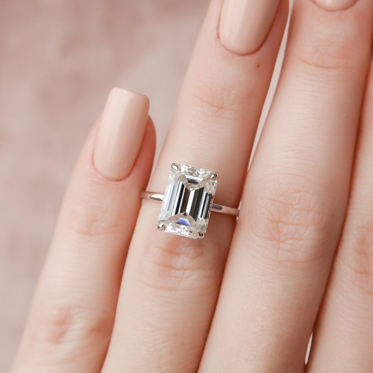 5.0 CT Emerald Cut Solitaire Style Moissanite Engagement Ring 7