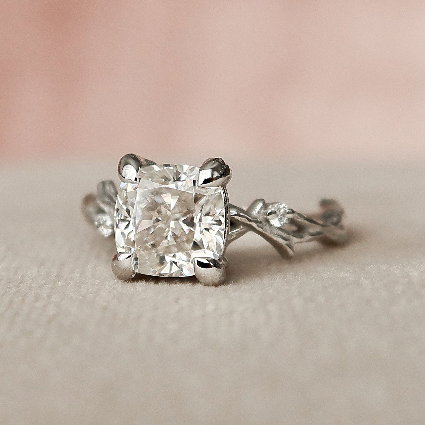 1.50 CT Cushion Twig Style Moissanite Engagement Ring 6