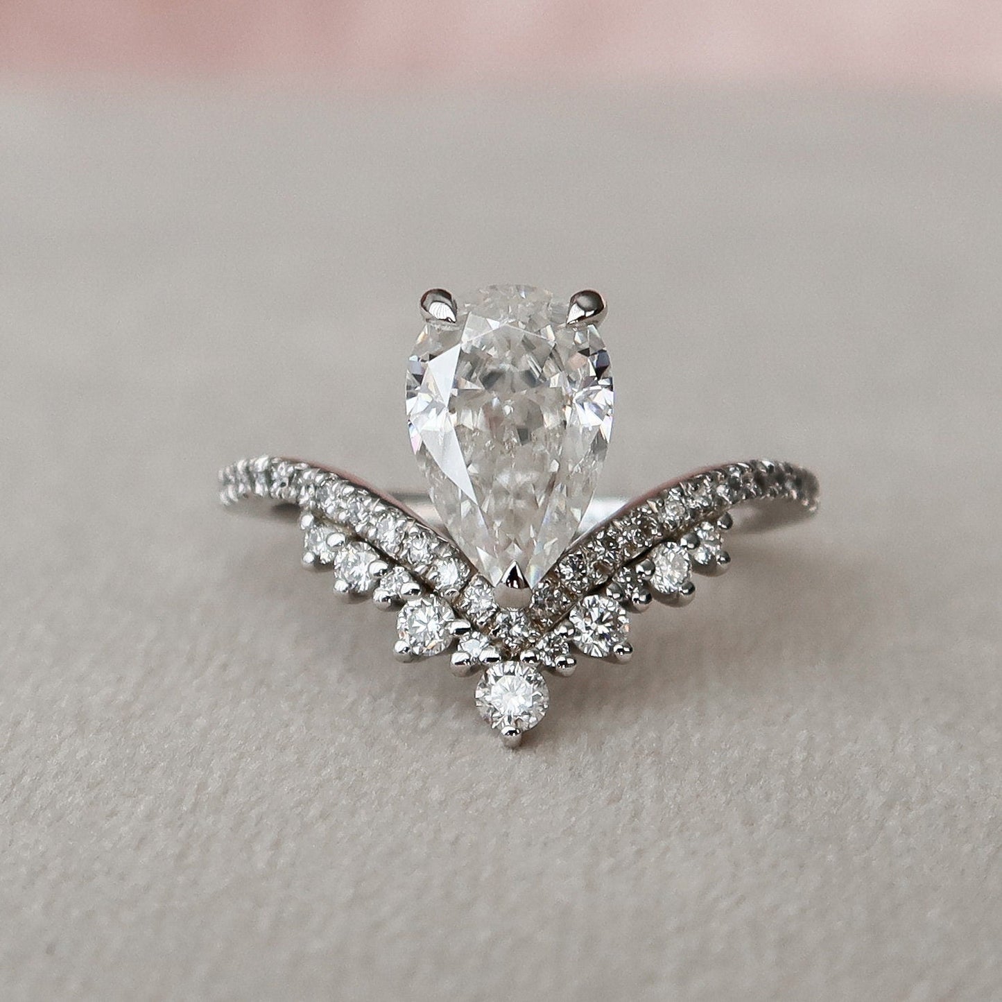 1.5 CT Pear Art Deco Moissanite Engagement Ring 7