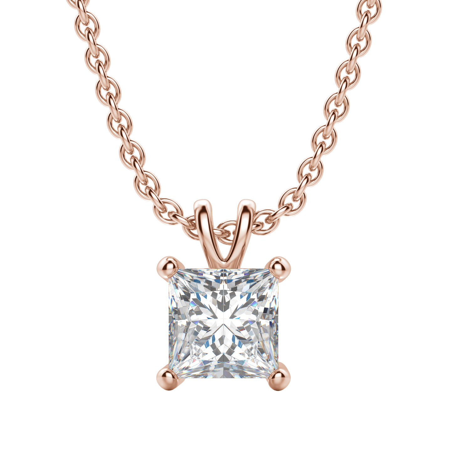 0.25 CT- 1.0 CT Princess Solitaire CVD F/VS Diamond Necklace 9