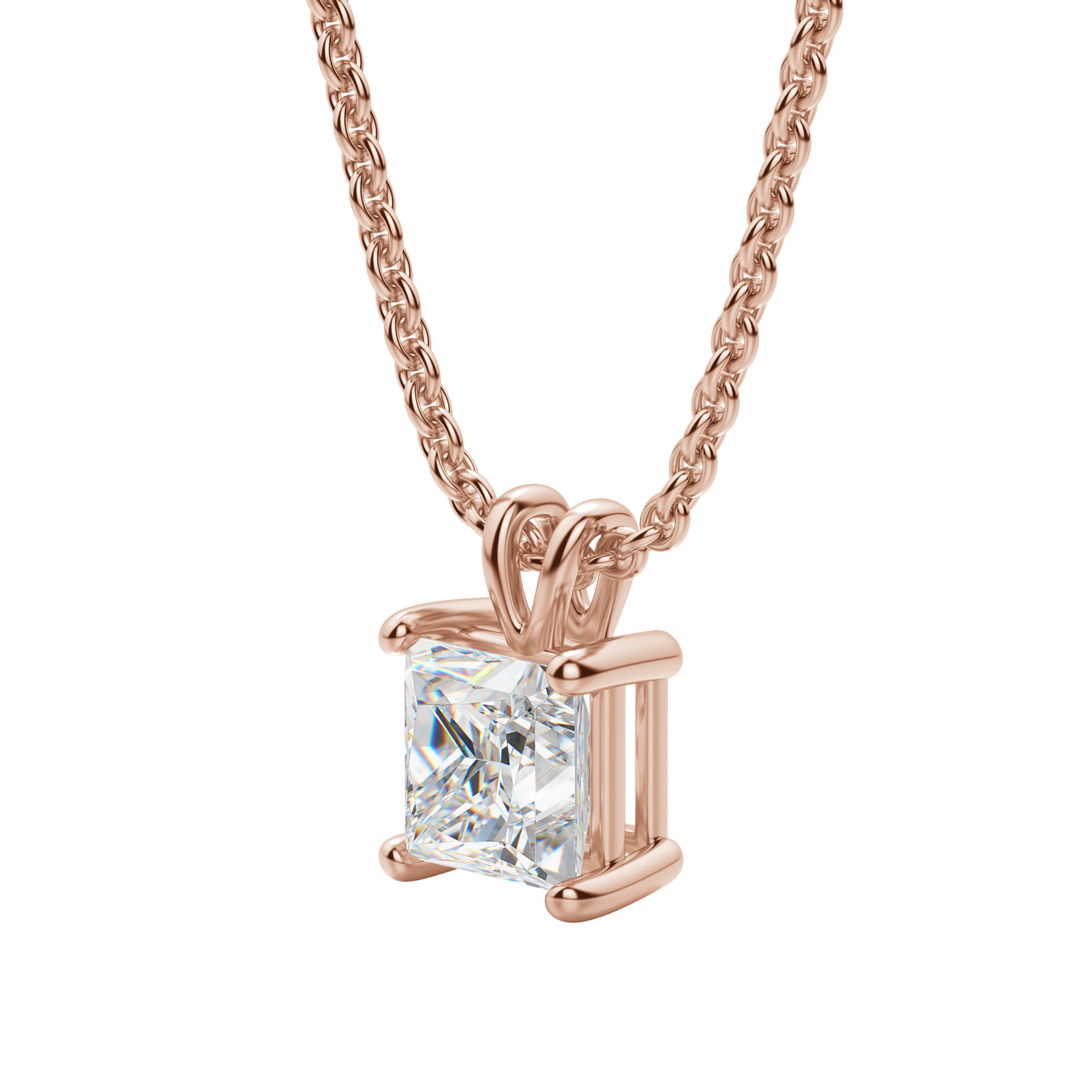 0.25 CT- 1.0 CT Princess Solitaire CVD F/VS Diamond Necklace 12