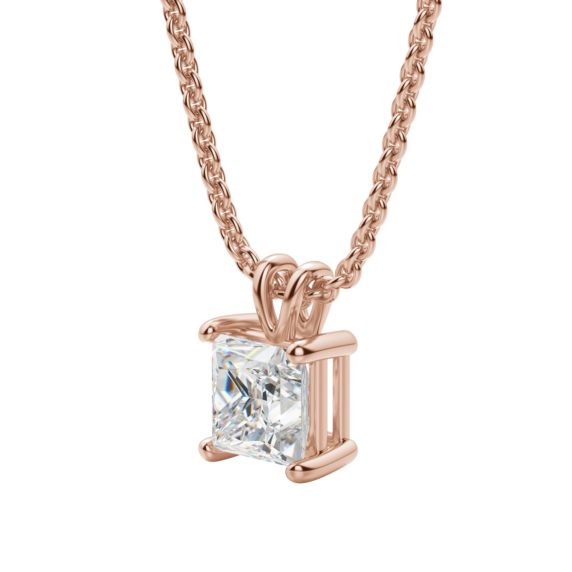 0.25 CT- 1.0 CT Princess Solitaire CVD F/VS Diamond Necklace 12