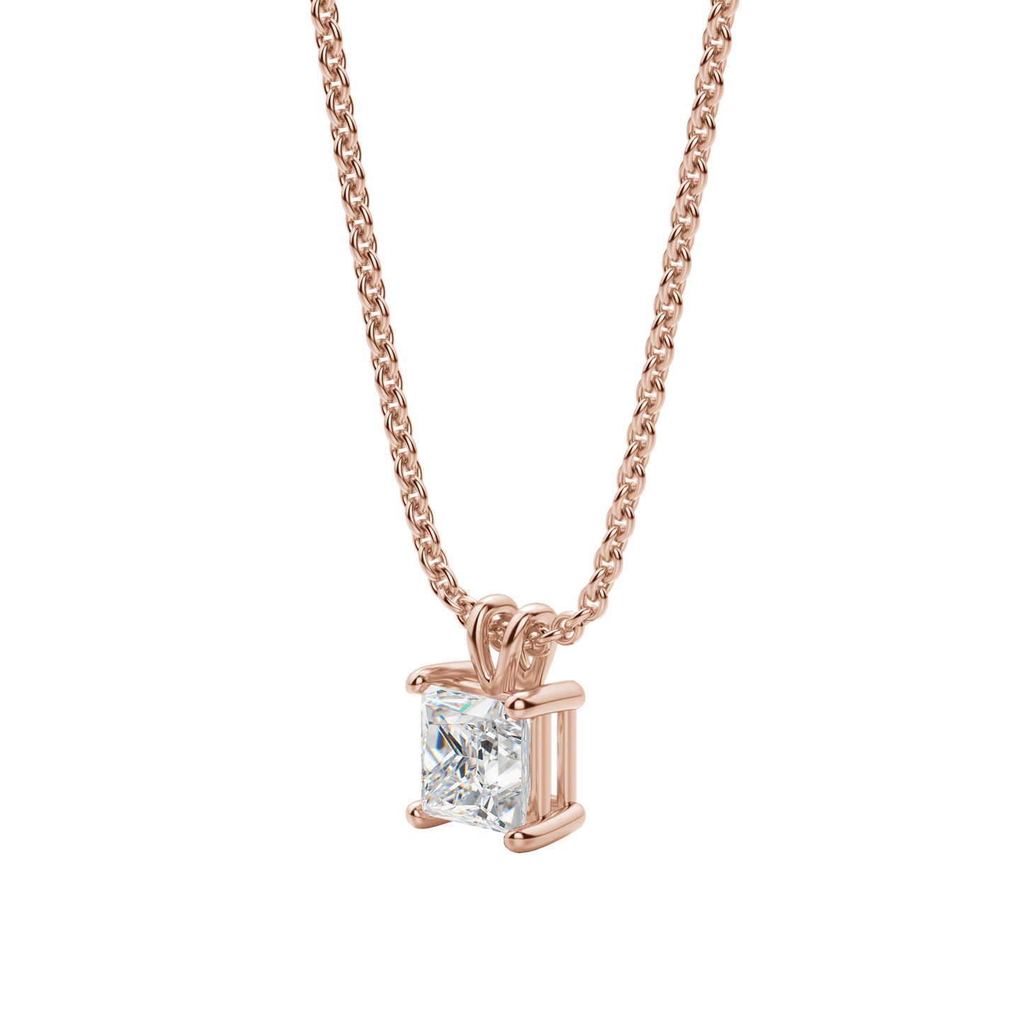 0.25 CT- 1.0 CT Princess Solitaire CVD F/VS Diamond Necklace 13