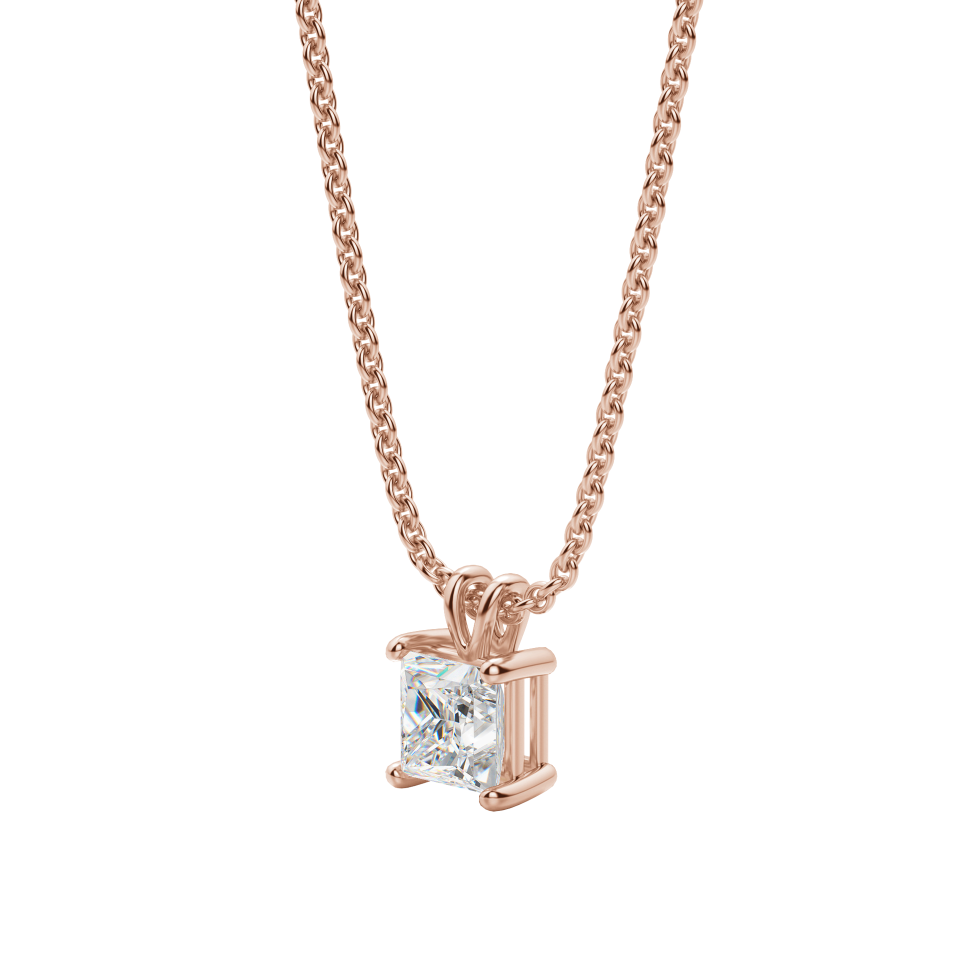 0.25 CT- 1.0 CT Princess Solitaire CVD F/VS Diamond Necklace 13